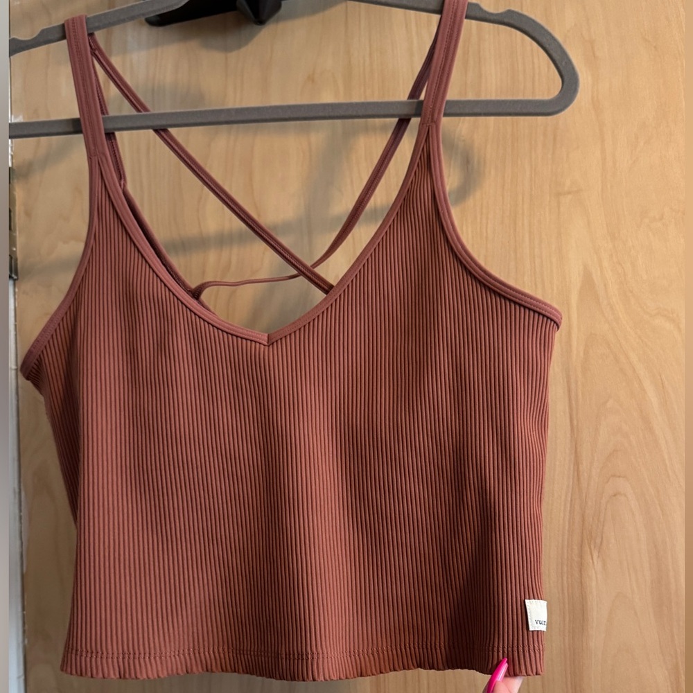 Vuori Brown Ribbed Crop Camisole